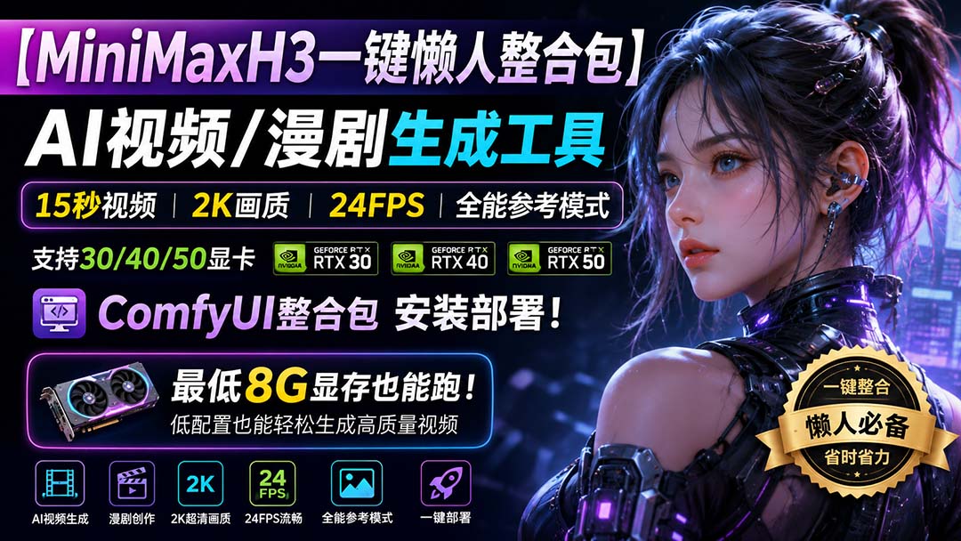 （20130期）MiniMaxH3一键懒人整合包：AI视频/漫剧生成工具，15秒视频_2K画质_24FPS_全能模式，支持30_40_50显卡，8g显存也能跑-我爱项目网
