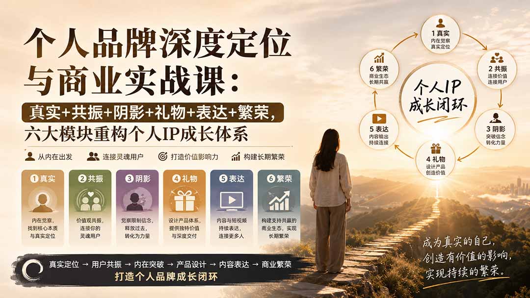 （20140期）个人品牌深度定位与商业实战课：真实+共振+阴影+礼物+表达+繁荣，六大模块重构个人IP成长体系-我爱项目网