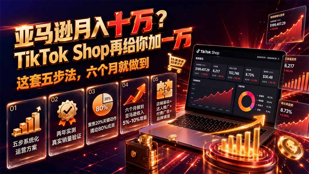 （19643期）亚马逊月入十万？TikTok Shop再给你加一万——这套五步法，六个月就做到【原创双语字幕】-我爱项目网