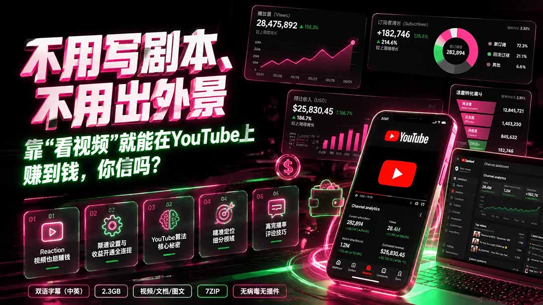 (19646期)不用写剧本、不用出外景——靠”看视频”就能在YouTube上赚到钱,你信吗?【原创双语字幕】-我爱项目网