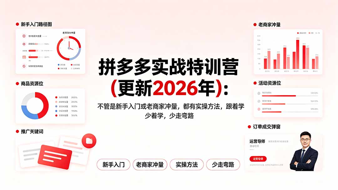 （19724期）拼多多实战特训营(更新2026年)：不管是新手入门或老商家冲量，都有实操方法，跟着学，少走弯路-我爱项目网