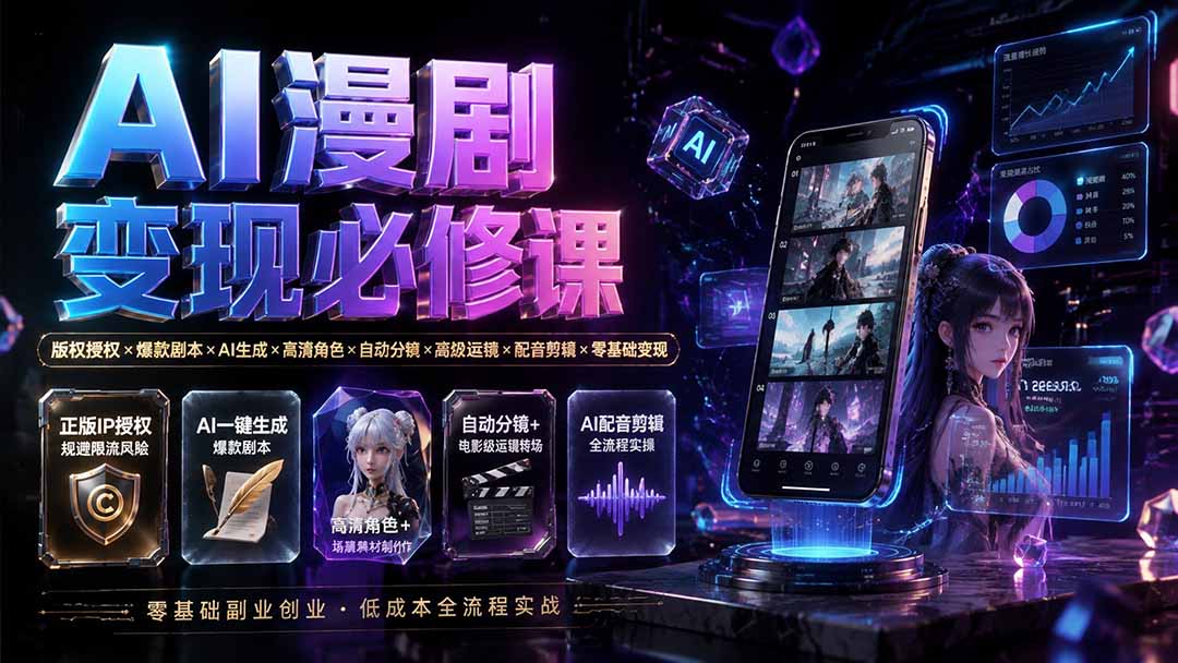 （19664期）AI漫剧变现必修课：版权授权×爆款剧本×AI生成×高清角色×自动分镜×高级运镜×配音剪辑×零基础变现-我爱项目网