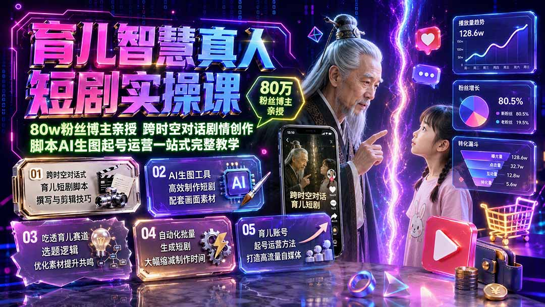 （19663期）育儿智慧真人短剧实操课｜80w粉丝博主亲授，跨时空对话剧情创作，脚本AI生图起号运营一站式完整教学-我爱项目网