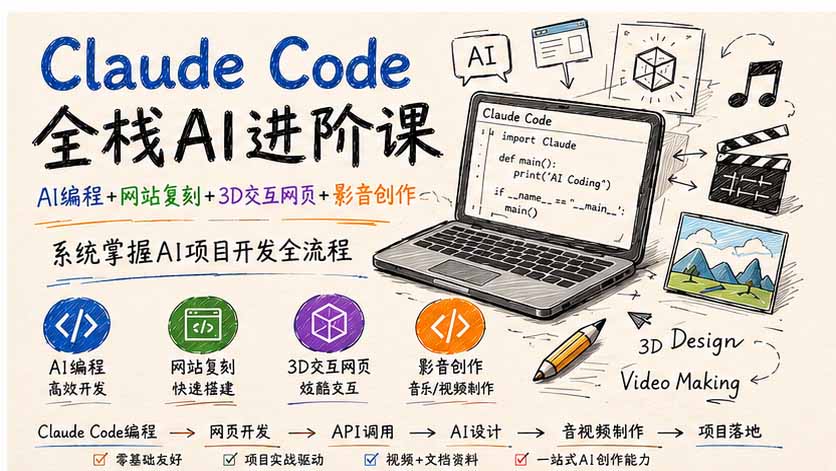 （19735期）Claude Code全栈AI进阶课；AI编程+网站复刻+3D交互网页+影音创作，系统掌握AI项目开发全流程-我爱项目网