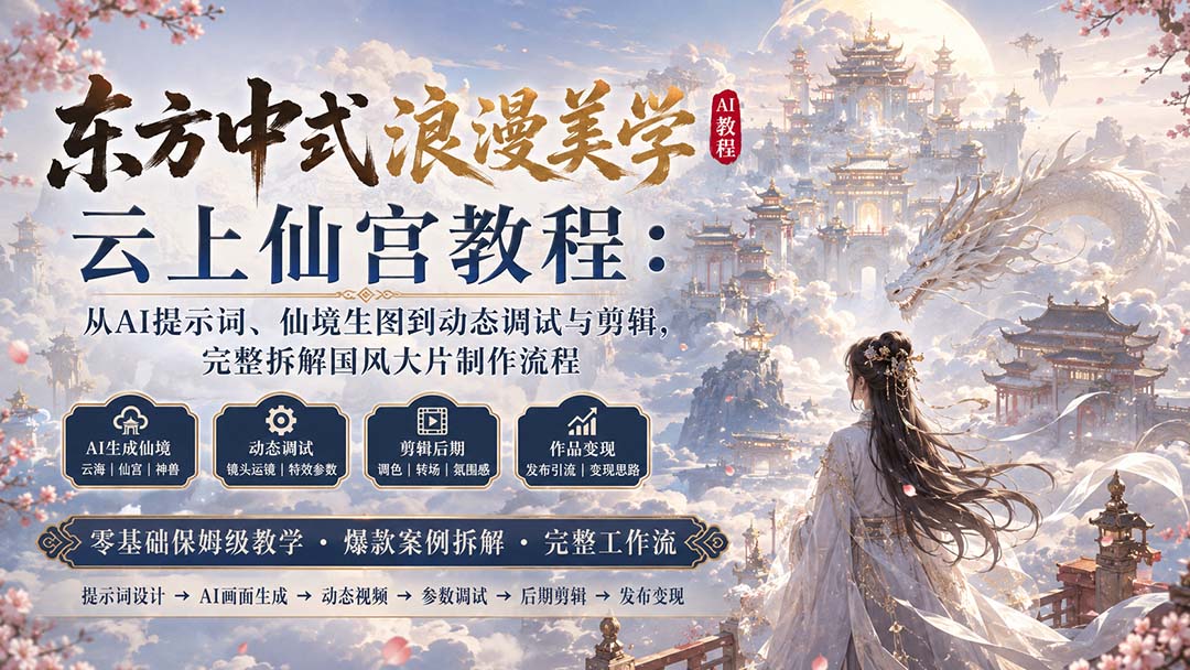 （20147期）东方中式浪漫美学云上仙宫教程：从AI提示词、仙境生图到动态调试与剪辑，完整拆解国风大片制作流程-我爱项目网