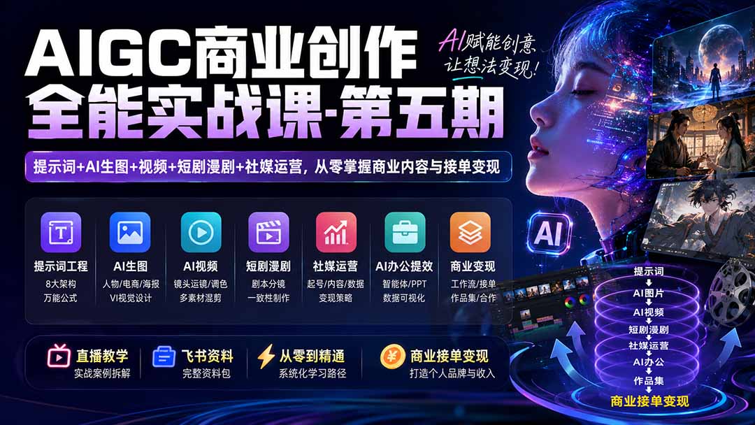 （19753期）AIGC商业创作全能实战课-第五期：提示词+AI生图+视频+短剧漫剧+社媒运营，从零掌握商业内容与接单变现-我爱项目网