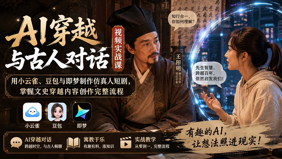 （20171期）AI穿越与古人对话视频实战课：用小云雀、豆包与即梦制作仿真人短剧，掌握文史穿越内容创作完整流程-我爱项目网