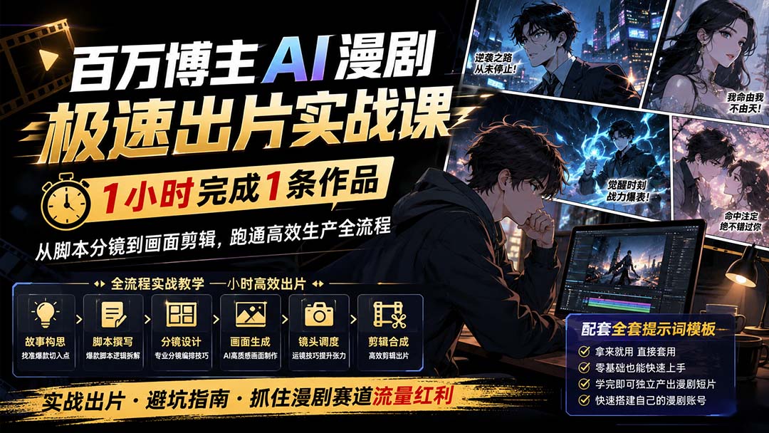 （20173期）百万博主AI漫剧极速出片实战课：1小时产出条作品，从脚本分镜到画面剪辑，跑通高效生产全流程-我爱项目网