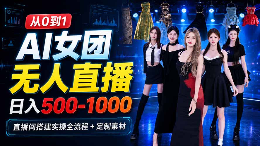 （20051期）AI 女团无人直播，躺入500‑1000每天，直播间搭建实操全流程+定制素材-我爱项目网