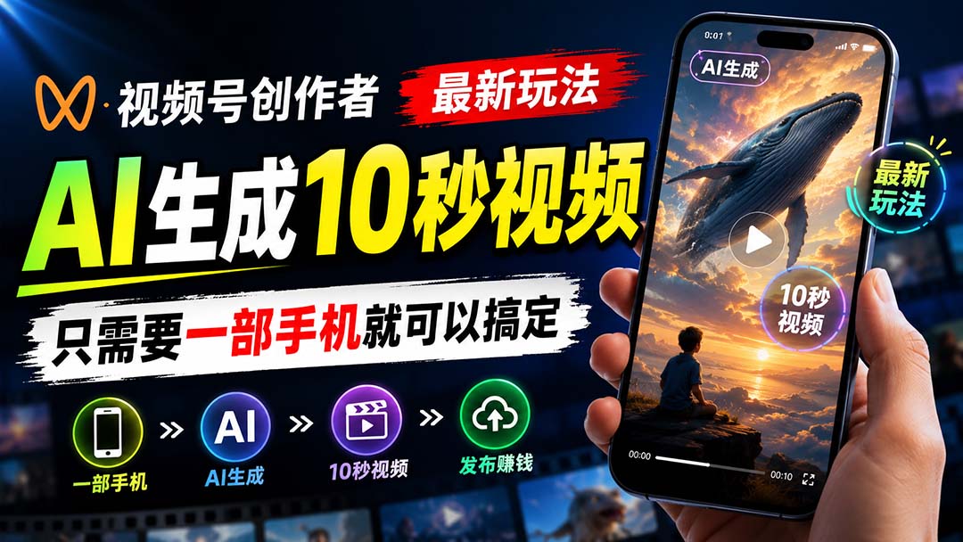 （20136期）视频号创作者最新玩法，AI生成10秒视频，只需要一部手机就可以搞定-我爱项目网