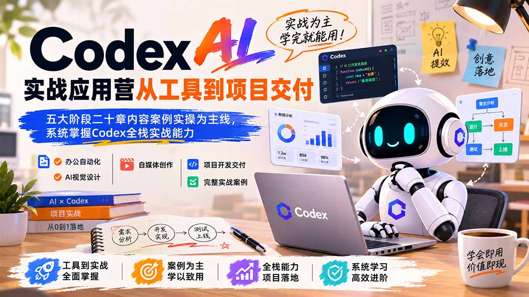 （19854期）Codex AI实战应用营从工具到项目交付；五大阶段二十章内容案例实操为主线，系统掌握Codex全栈实战能力-我爱项目网