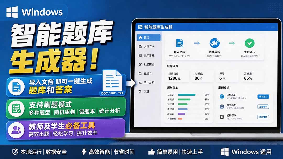 （19855期）Windows 智能题库刷题软件！导入文档一键生成题库和答案，并支持刷题模式，教师及学生必备工具 原创-我爱项目网