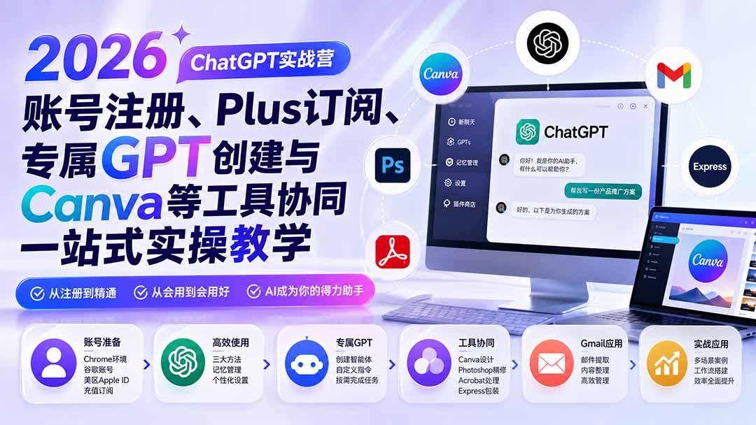 （19924期）2026 ChatGPT实战营；账号注册、Plus订阅、专属GPT创建与Canva等工具协同一站式实操教学-我爱项目网