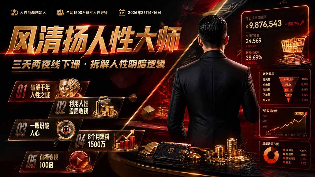 （19676期）风清扬人性大师-三天两夜3月14-16线下课2026年｜拆解人性明暗逻辑，识人避坑，千万粉涨粉+直播百倍变现实战教学-我爱项目网