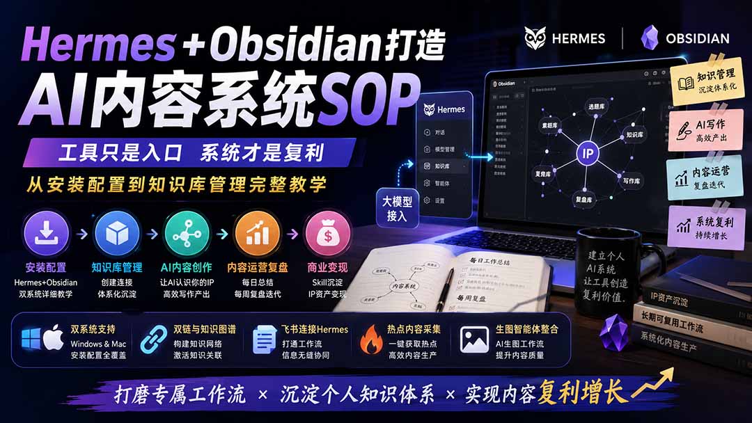 (19861期)Hermes+Obsidian打造AI内容系统SOP;工具只是入口系统才是复利,从安装配置到知识库管理完整教学-我爱项目网