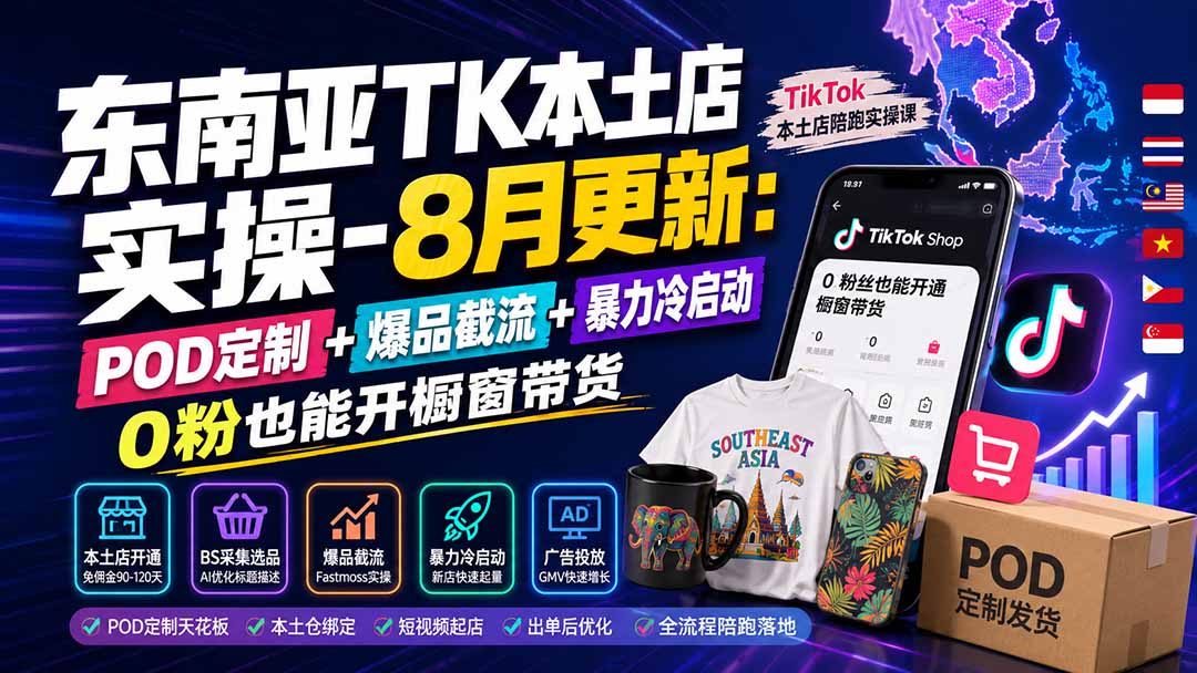 （19963期）东南亚TK本土店实操-8月更新：POD定制+爆品截流+暴力冷启动，0粉也能开橱窗带货-我爱项目网
