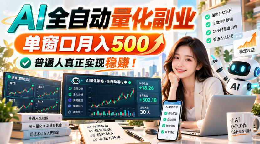 （20735期）AI全自动量化副业，单窗口月入500，普通人真正实现稳赚！-我爱项目网
