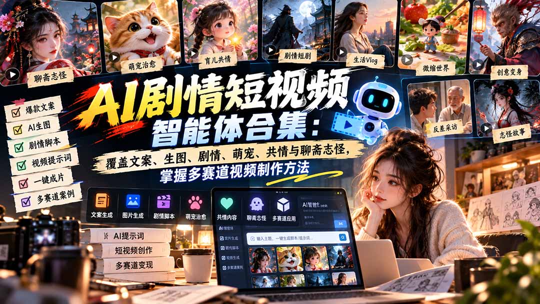 （20644期）【无水印】AI剧情短视频智能体合集：覆盖文案、生图、剧情、萌宠、共情与聊斋志怪，掌握多赛道视频制作方法-我爱项目网