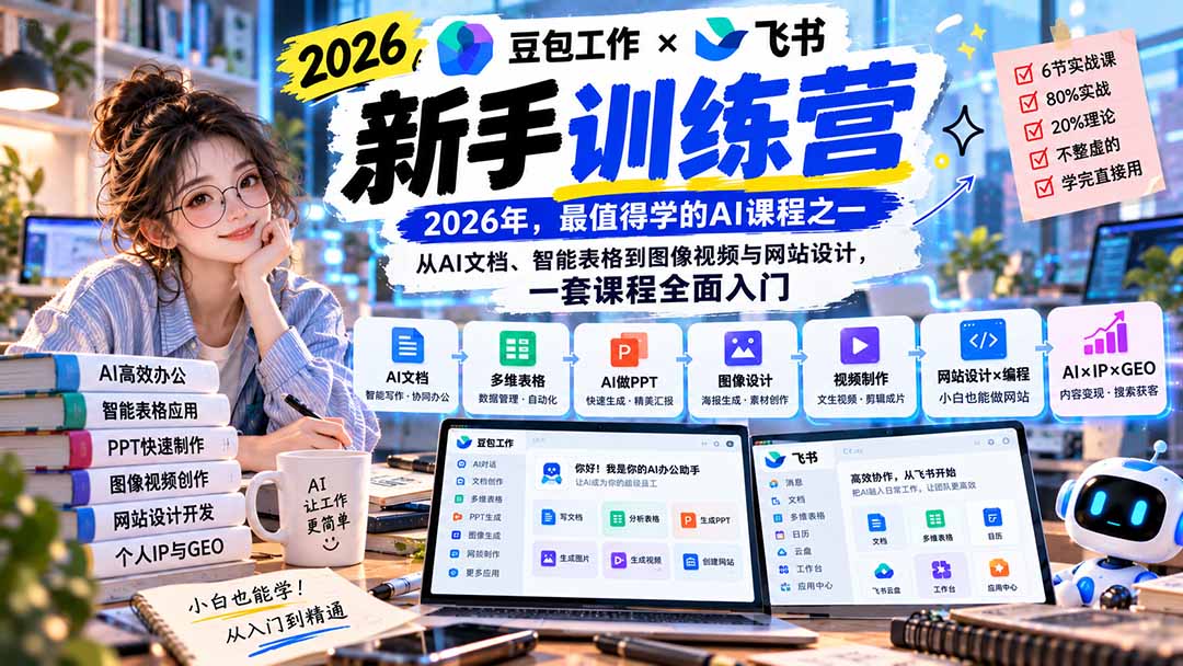 （20645期）2026豆包工作+飞书新手训练营-9月新课：从AI文档、智能表格到图像视频与网站设计，一套课程全面入门-我爱项目网