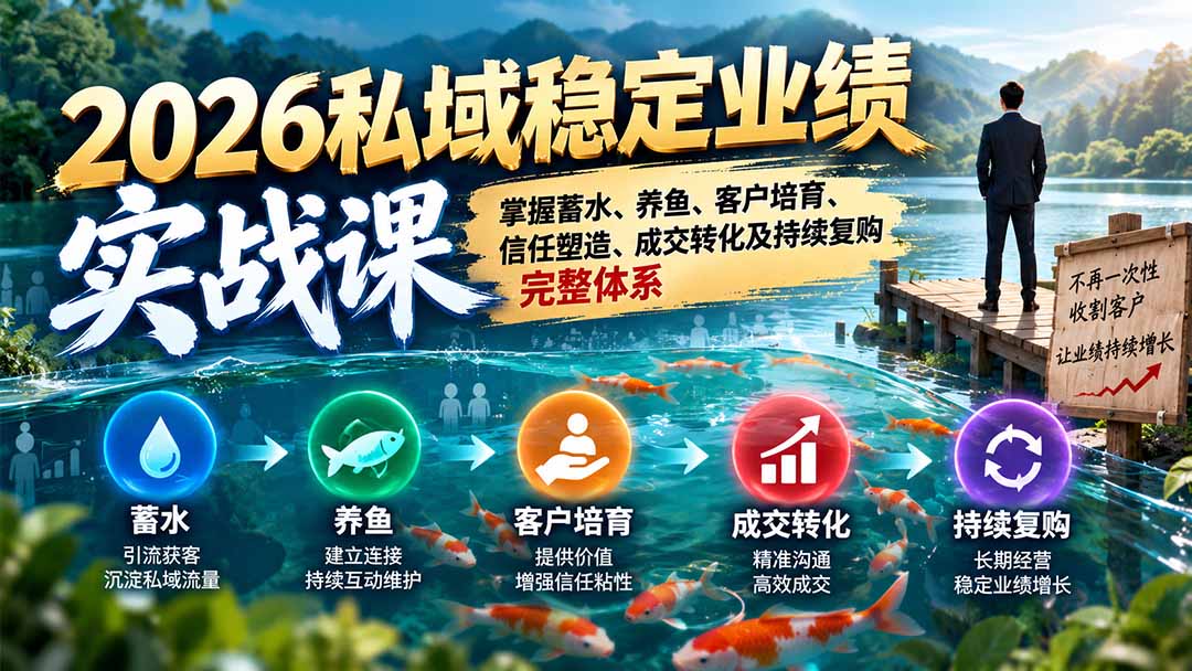 （20710期）2026私域稳定业绩实战课：掌握蓄水、养鱼、客户培育、信任塑造、成交转化及持续复购完整体系-我爱项目网