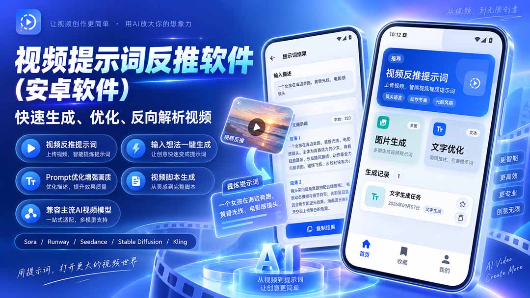 （20301期）视频提示词反推软件（安卓软件），快速生成、优化、反向解析视频-我爱项目网