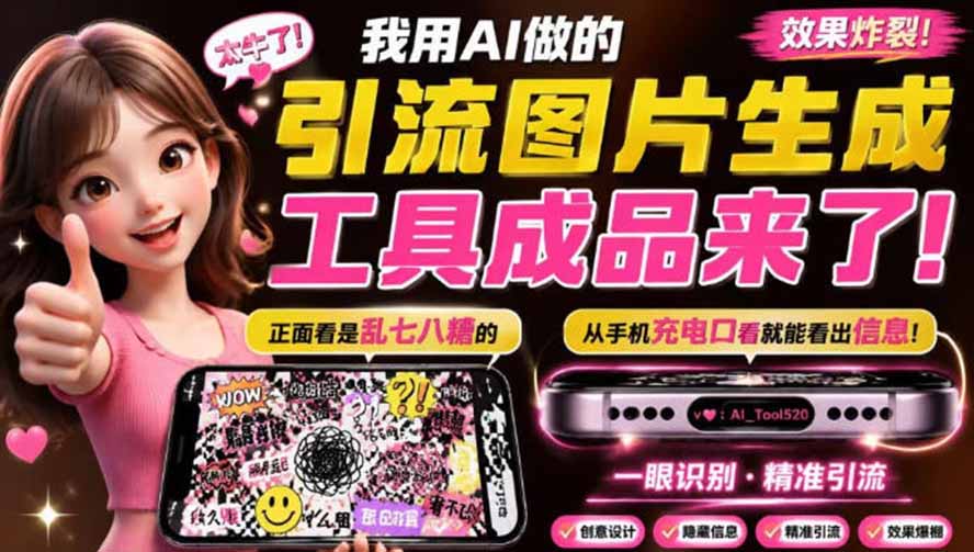 （20182期）自媒体引流工具来了，把你的微信藏到图片中，正面看是乱七八糟的乱码，手机平躺从充电口看就能看出实际内容-我爱项目网