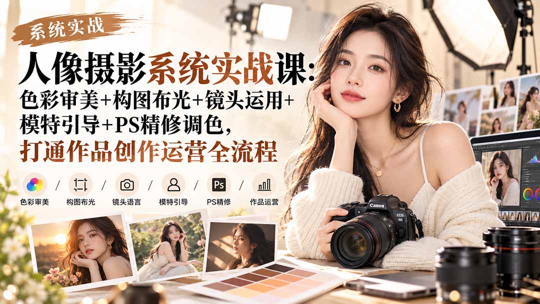 (20623期)【无水印】人像摄影系统实战课:色彩审美+构图布光+镜头运用+模特引导+PS精修调色,打通作品创作运营全流程-我爱项目网