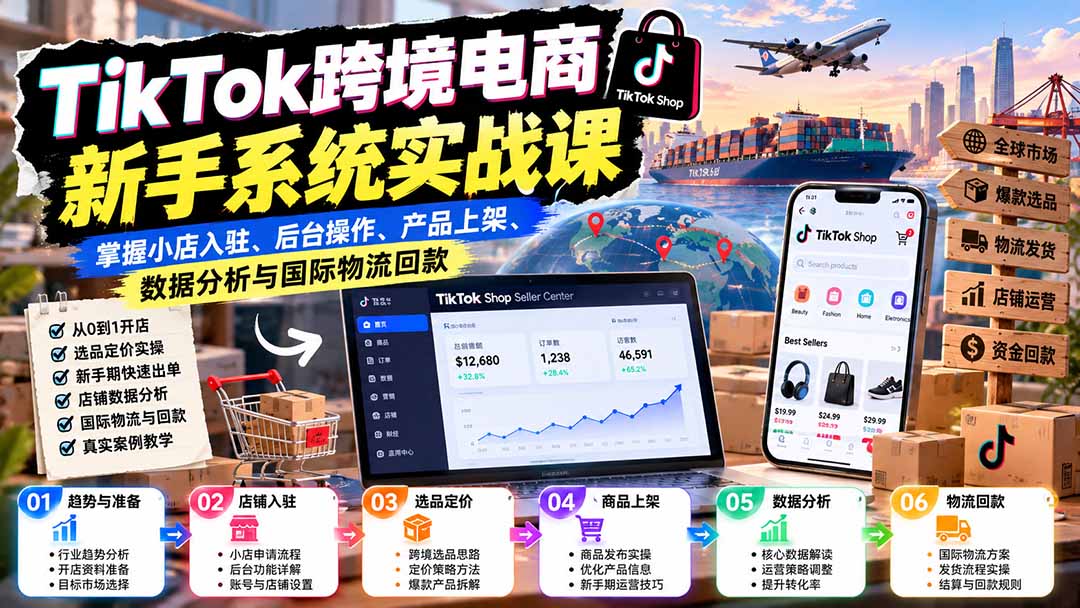 （20672期）TikTok跨境电商新手系统实战课：掌握小店入驻、后台操作、产品上架、数据分析与国际物流回款-我爱项目网