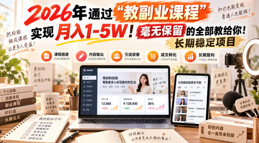 （20590期）“教副业课程”月入1-5W！长期稳定项目，毫无保留的全部教给你！-我爱项目网