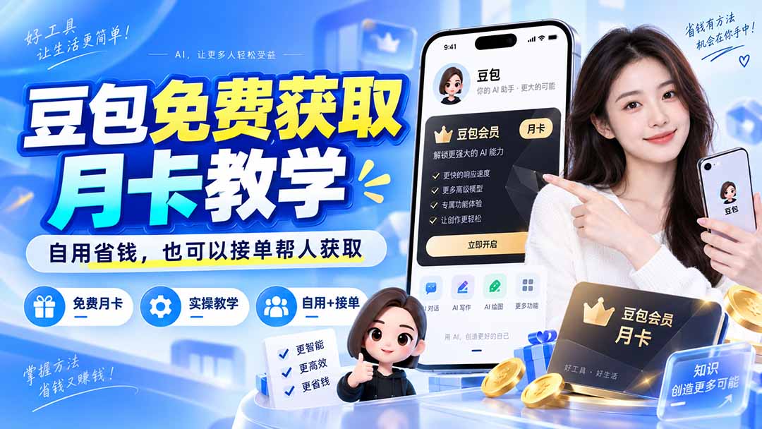 (20358期)豆包免费获取月卡教学,自用省钱,也可以接单帮人获取-我爱项目网