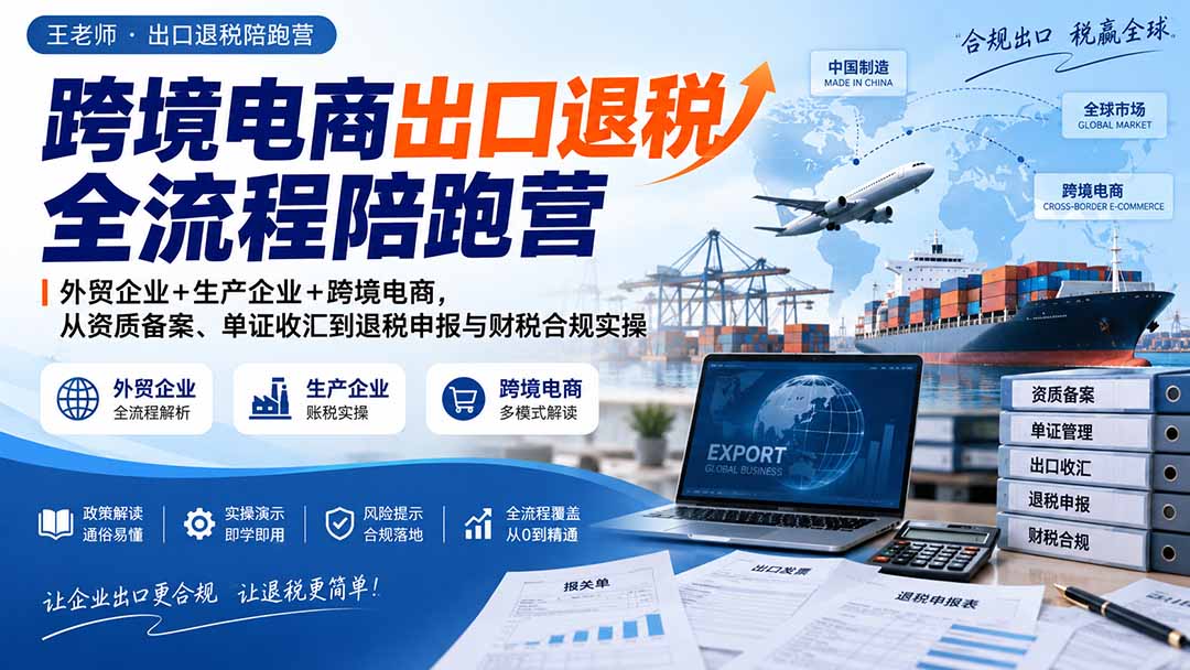 （20513期）跨境电商出口退税全流程陪跑营｜外贸企业+生产企业+跨境电商，从资质备案、单证收汇到退税申报与财税合规实操-我爱项目网