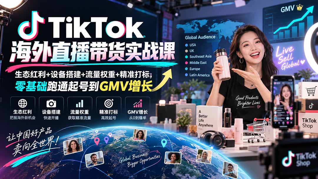 （20465期）TikTok海外直播带货实战课｜生态红利+设备搭建+流量权重+精准打标，零基础跑通起号到GMV增长-我爱项目网
