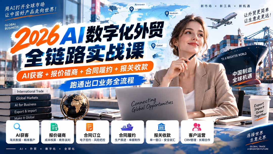 （20569期）2026AI数字化外贸全链路实战课：AI获客+报价磋商+合同履约+报关收款，跑通出口业务全流程-我爱项目网