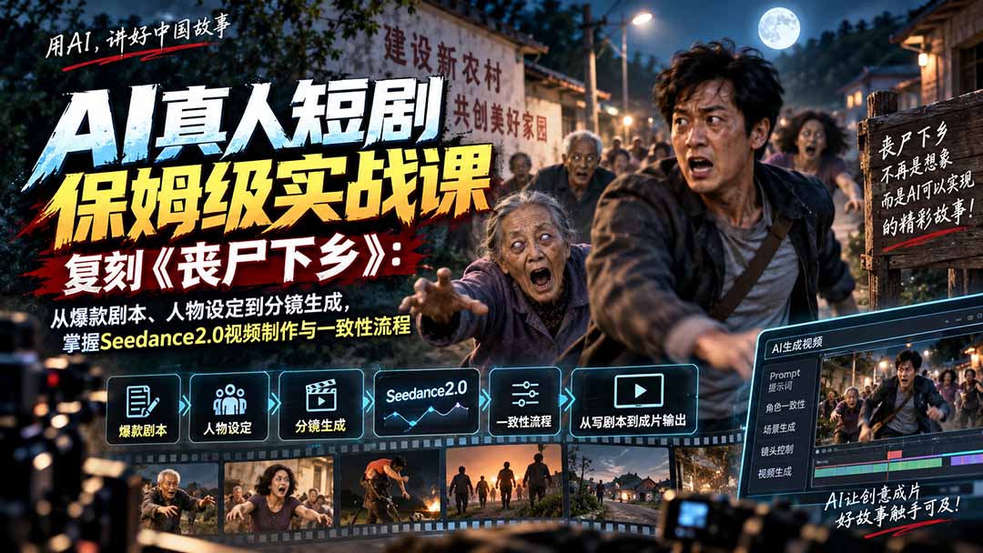 （20359期）AI真人短剧保姆级实战课，复刻《丧尸下乡》：从爆款剧本、人物设定到分镜生成，掌握Seedance2.0视频制作与一致性流程-我爱项目网