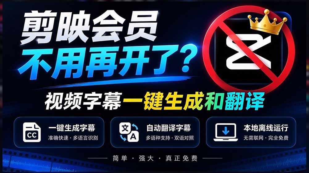 （20728期）剪映会员不用再开了？视频字幕一键生成加翻译，本地离线运行，完全免费，超快速高精度，字幕大师-我爱项目网