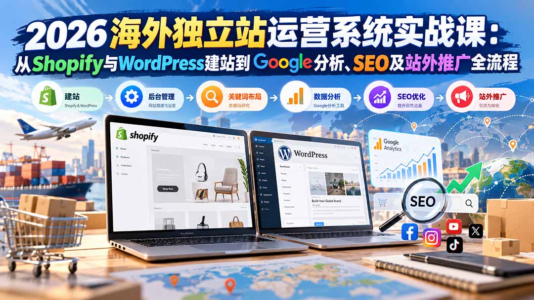 （20689期）2026海外独立站运营系统实战课：从Shopify与WordPress建站到Google分析、SEO及站外推广全流程-我爱项目网