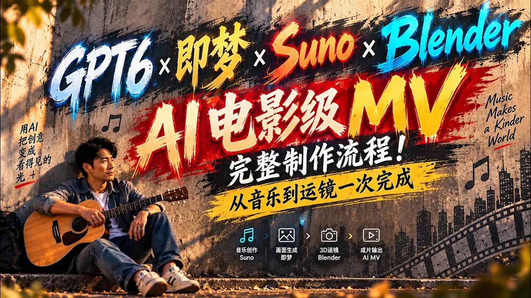 （20587期）GPT6×即梦×Suno×Blender｜AI电影级MV完整制作流程！从音乐到运镜一次完成 (无水印)-我爱项目网