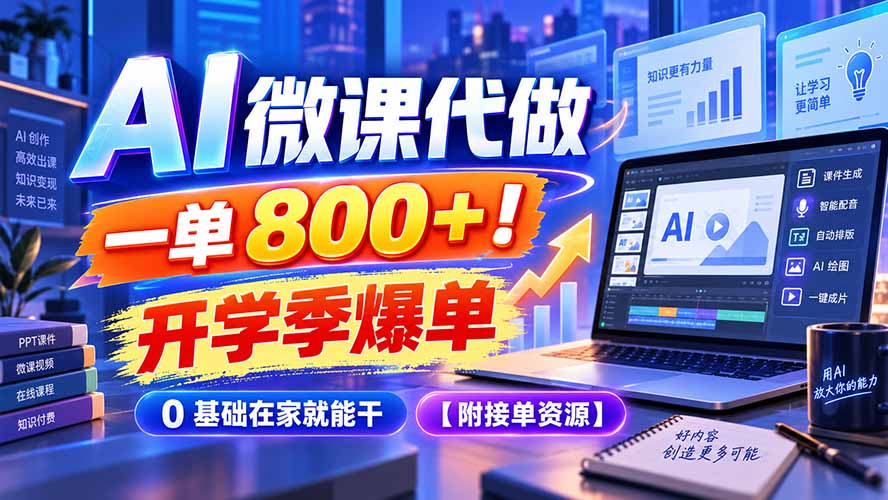 (20605期)AI 微课代做,一单 800+!开学季爆单,0 基础在家就能干【附接单资源】-我爱项目网