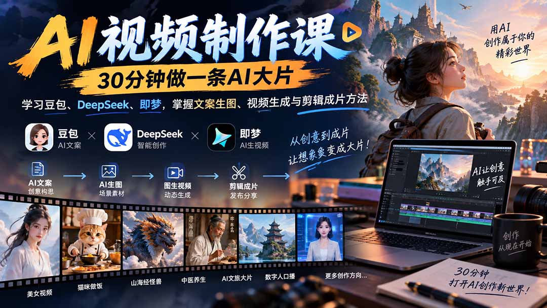 （20380期）AI视频制作课-30分钟做一条AI大片：学习豆包、DeepSeek、即梦，掌握文案生图、视频生成与剪辑成片方法-我爱项目网