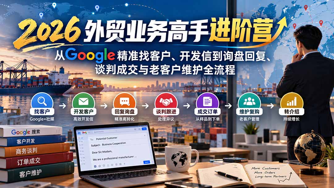 （20690期）2026外贸业务高手进阶营：从Google精准找客户、开发信到询盘回复、谈判成交与老客户维护全流程-我爱项目网