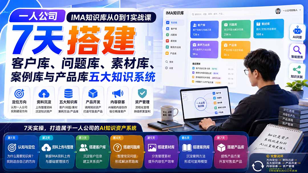 （20191期）一人公司IMA知识库从0到1实战课：7天搭建客户库、问题库、素材库、案例库与产品库五大知识系统-我爱项目网