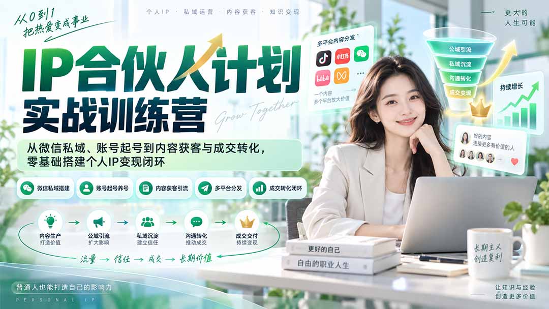 （20321期）IP合伙人计划实战训练营-更新：从微信私域、账号起号到内容获客与成交转化，零基础搭建个人IP变现闭环-我爱项目网