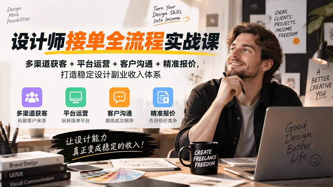 （20563期）设计师接单全流程实战课-无水印｜多渠道获客+平台运营+客户沟通+精准报价，打造稳定设计副业收入体系-我爱项目网