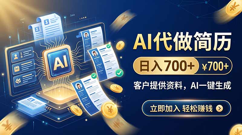 （20189期）AI代做简历，日入700+，客户提供资料，AI一键生成-我爱项目网
