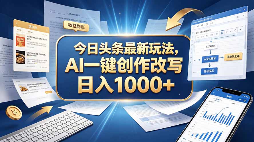 （20566期）今日头条最新玩法，AI 一键创作改写，简单易上手，轻松日入 1000 +-我爱项目网