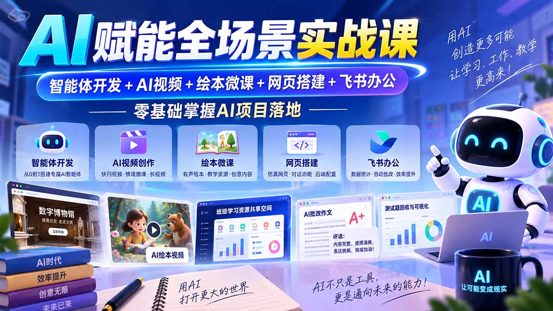 （20517期）AI赋能全场景实战课｜智能体开发+AI视频+绘本微课+网页搭建+飞书办公，零基础掌握AI项目落地-我爱项目网