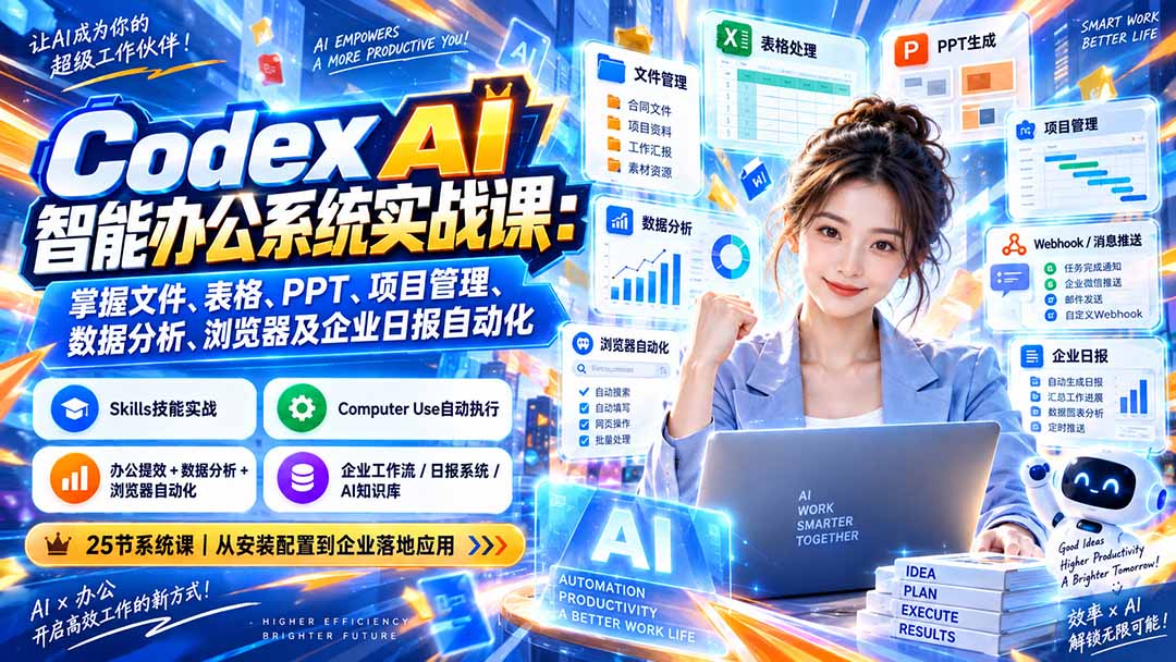 （20446期）Codex AI智能办公系统实战课：掌握文件、表格、PPT、项目管理、数据分析、浏览器及企业日报自动化-我爱项目网