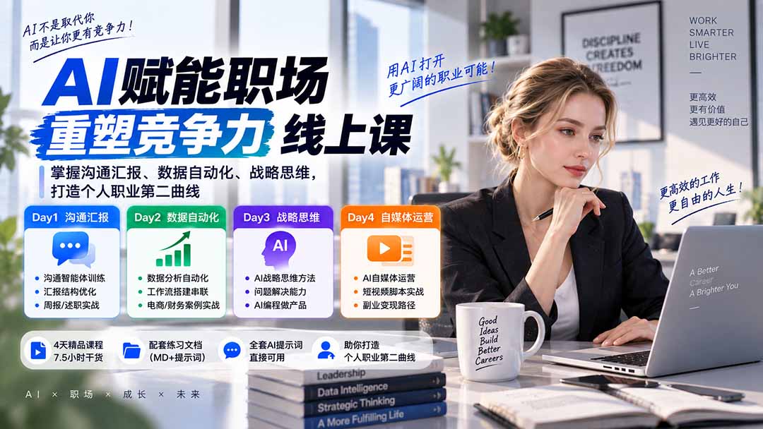 （20531期）AI职场提效与第二曲线实战课-无水印：学习沟通汇报、数据工作流和战略思维，掌握AI编程做产品及自媒体运营方法-我爱项目网