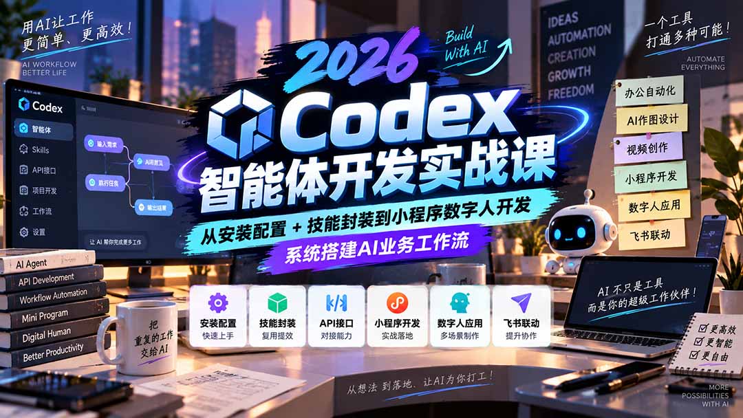 （20574期）2026Codex智能体开发实战课：从安装配置+技能封装到小程序数字人开发，系统搭建AI业务工作流-我爱项目网