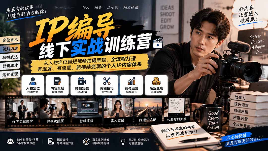 (20610期)IP编导线下实战训练营-更新:从人物定位到短视频拍摄剪辑,全流程打造有温度、有流量、能持续变现的个人IP内容体系-我爱项目网